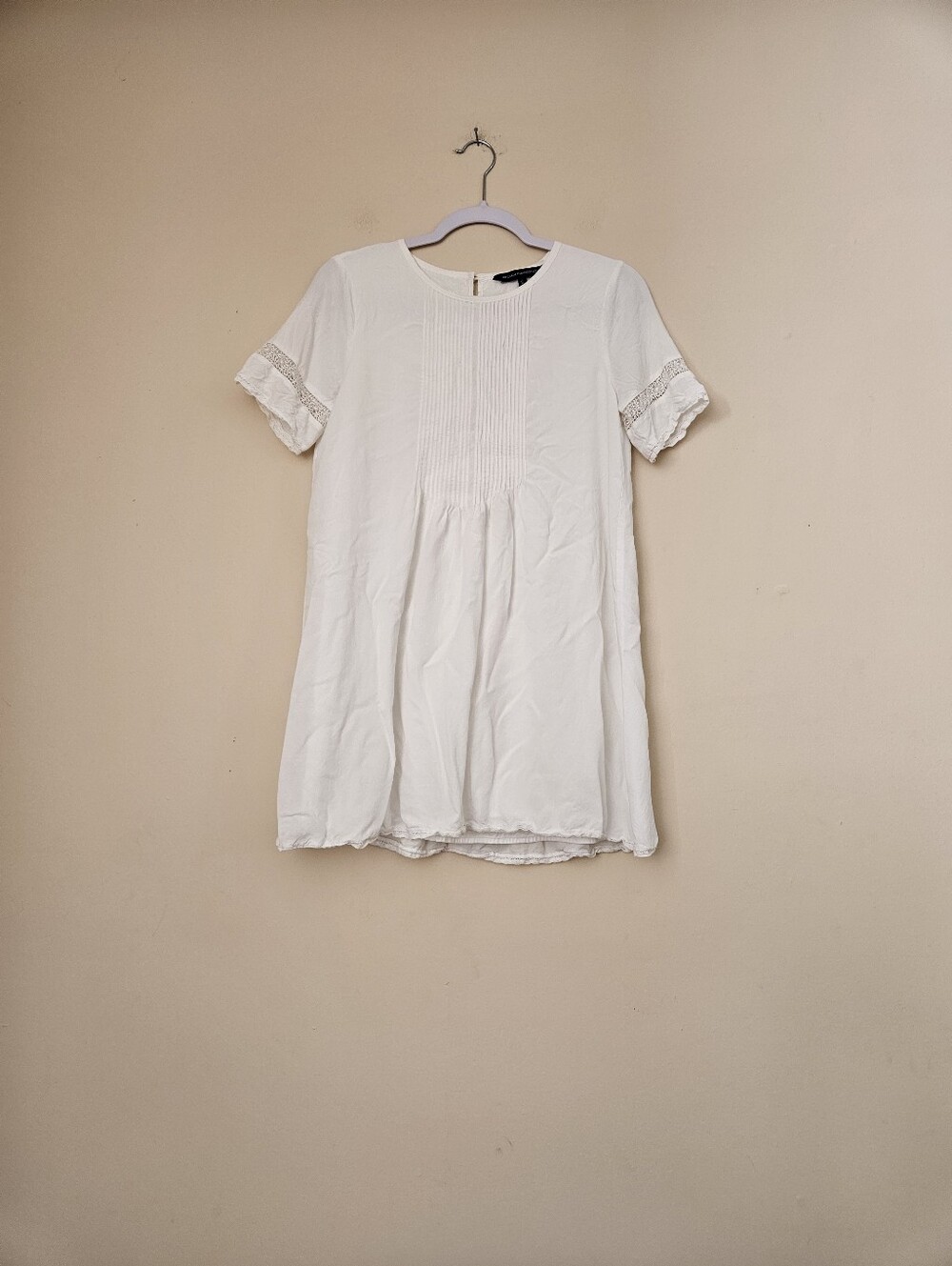 French Connection White Pintuck Front Blouse, Size 6